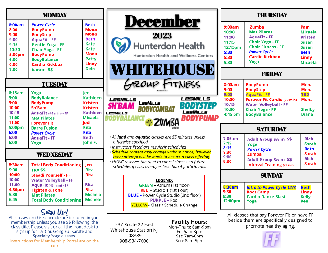 Group Fitness Schedule | Hunterdon